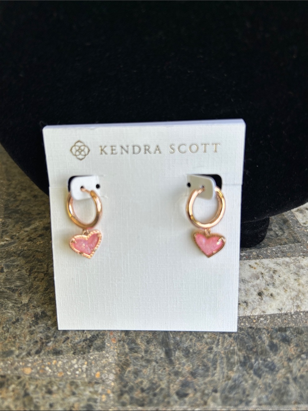Kendra Scott Ari Gold Huggie Earrings with Pink Glitter Heart Charms - Picture 4 of 4